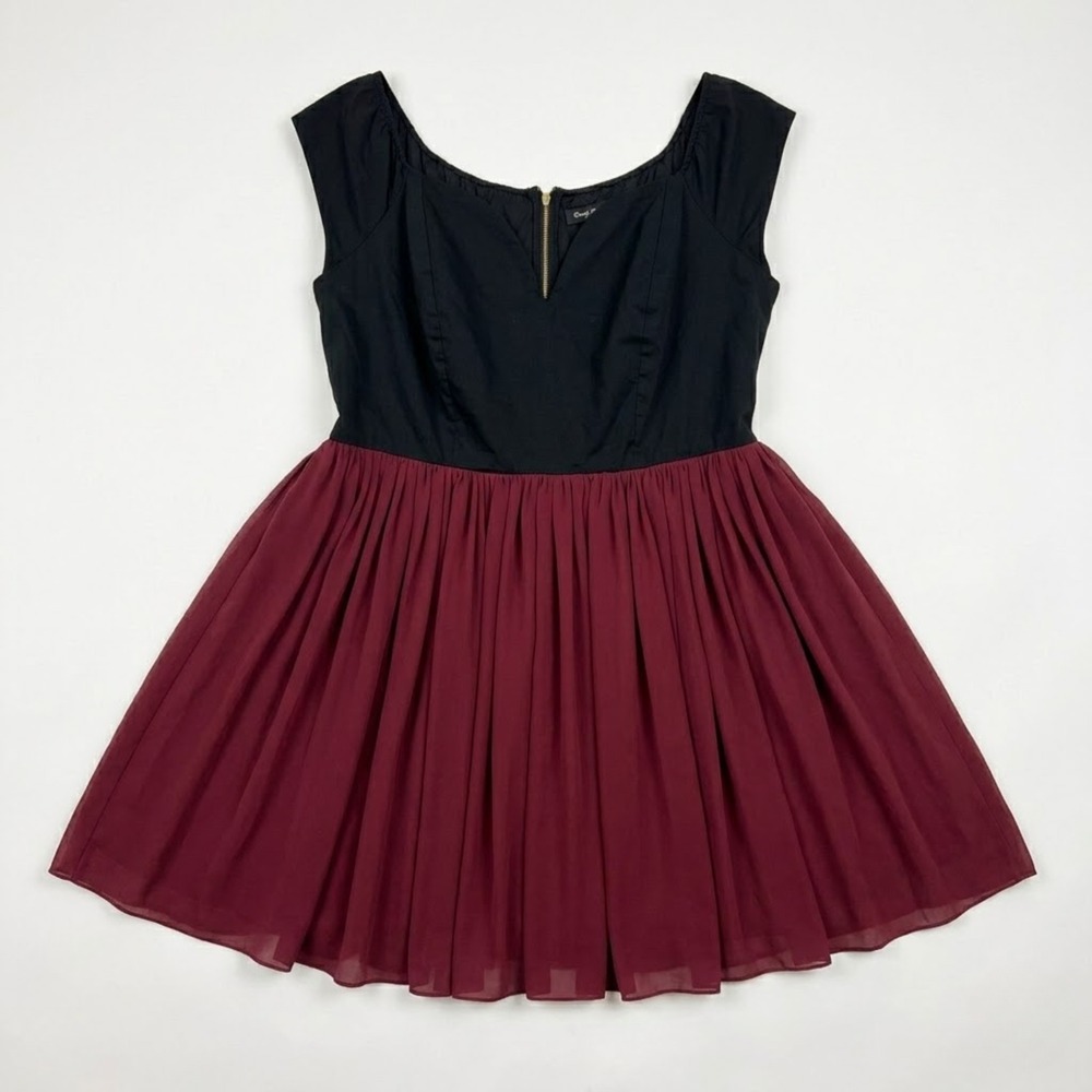 Simply Be Fit Flare Dress Womens 20 Black Cranberry Chiffon Skirt Gothcore